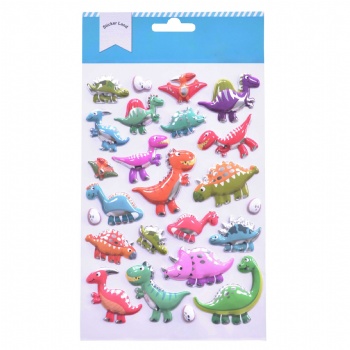 Silver Foil 3D Balloon Vinyl Stickers With Dinosaur Designs