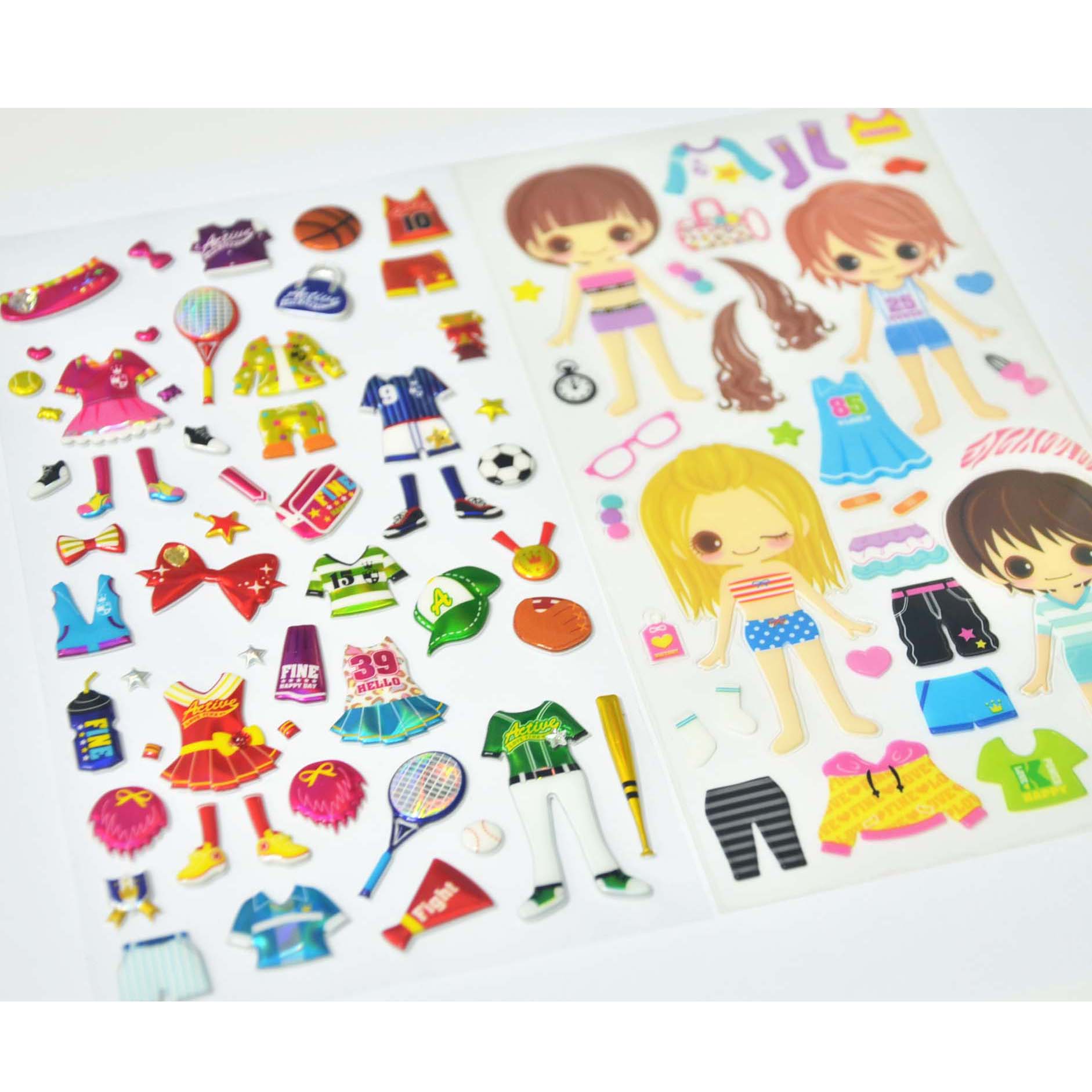 Boy And Girls Tennis Sports Puffy Sticker With Holographic Dress Up