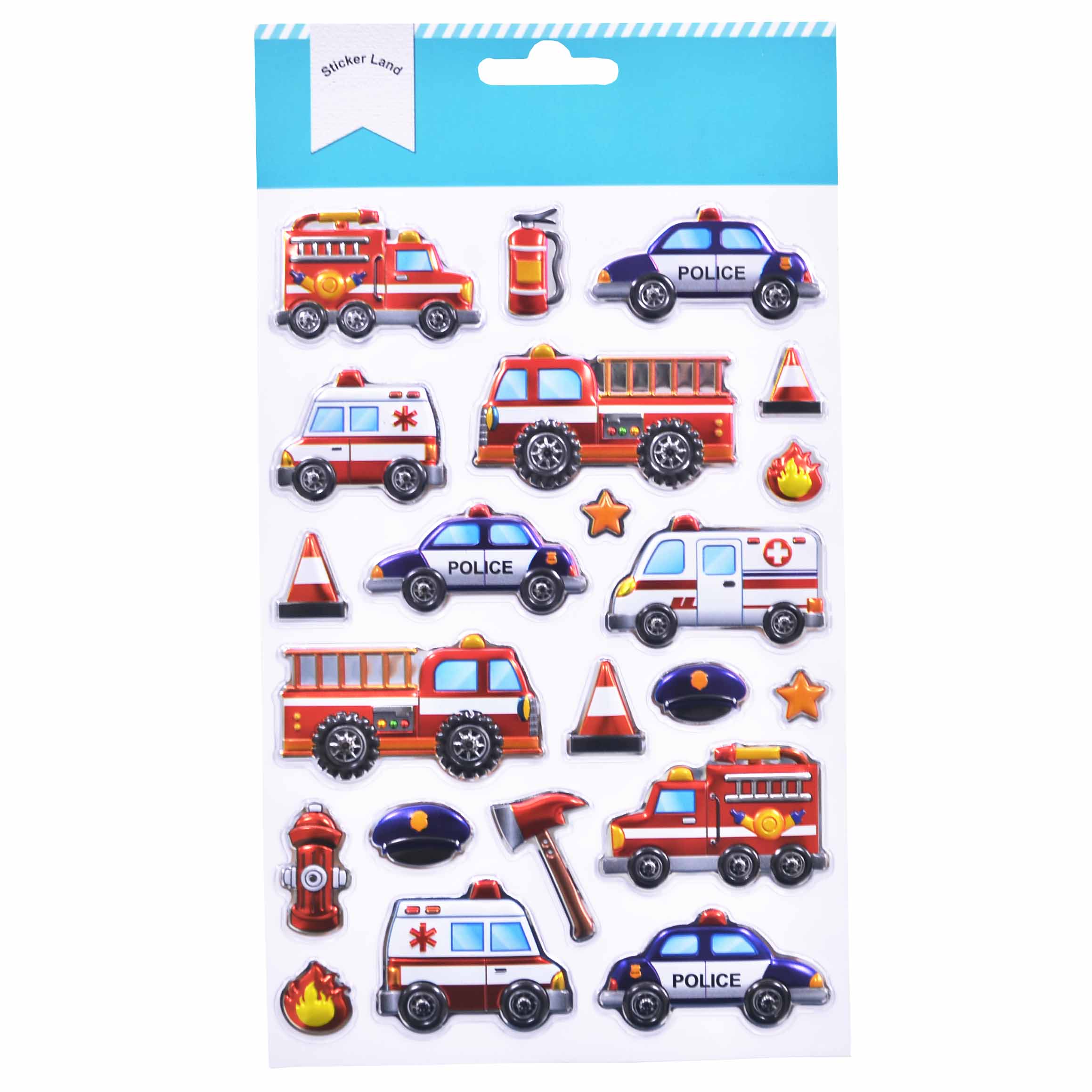Police And Fire Engine Vehicles Design Stereo Balloon For Sticker Book