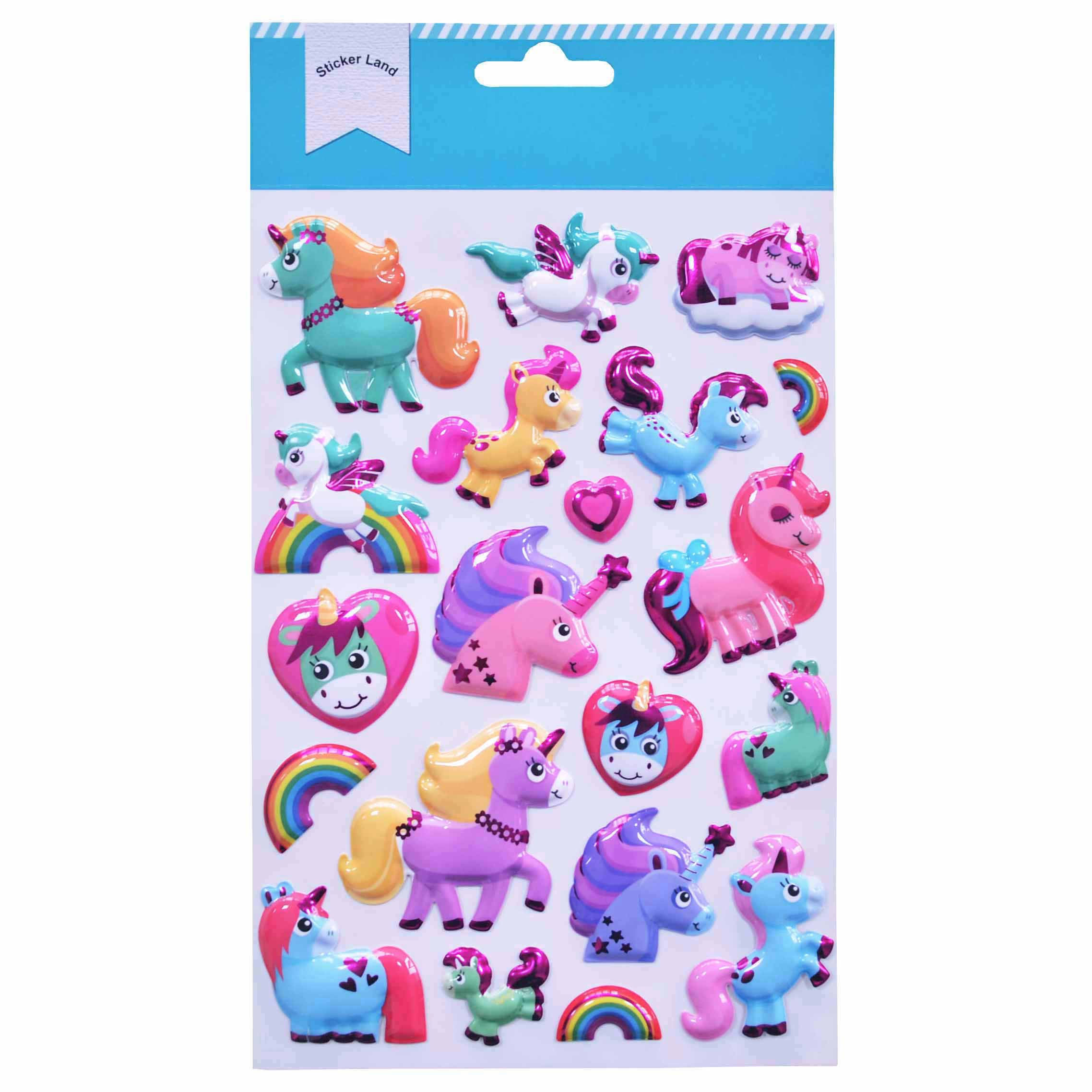 Red Foiled Colourful Unicorns 3D Stickers For Girls' Sticker Pad