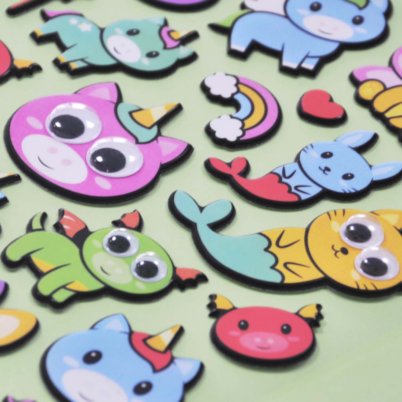 1.5mm Thick Goggle Eye Unicorns 3D Puffy Stickers Manufacturer