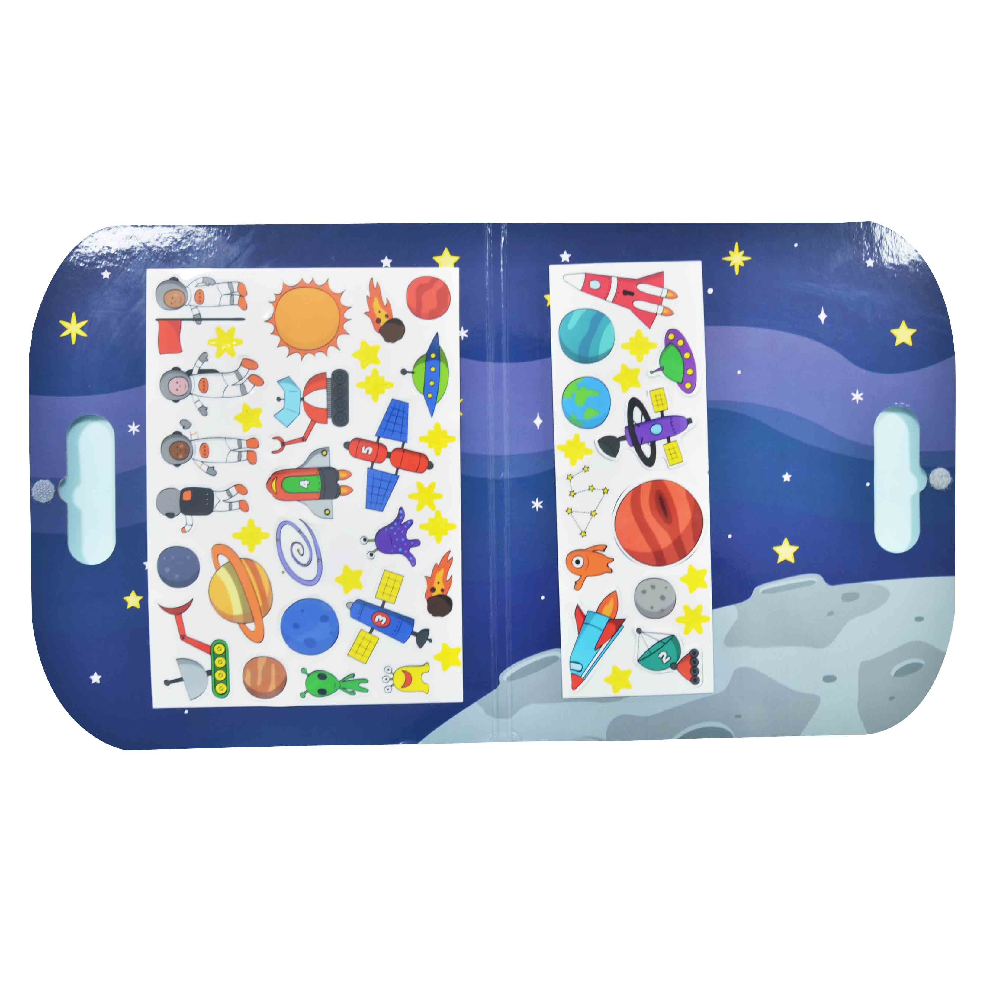 Novelty 1mm Thick Reusable Sticker Play Board With Colourful Space Design For Boys