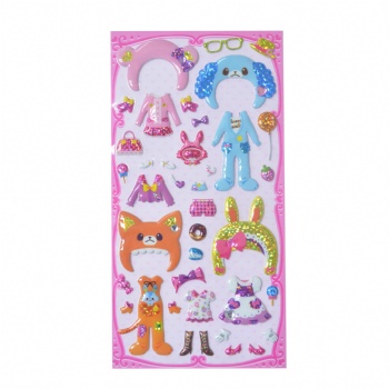 Japanese Style Holographic Dress Up Puffy Sticker For Girl's Gift