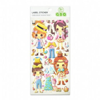 Glitter Shiny Girls Dress Up Puffy Sticker With Two Layers