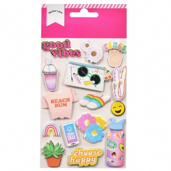 Happy Music Vibes Puffy Ang Glitter Design Handmade Colourful Stickers