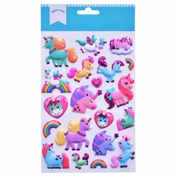 Red Foiled Colourful Unicorns 3D Stickers For Girls' Sticker Pad